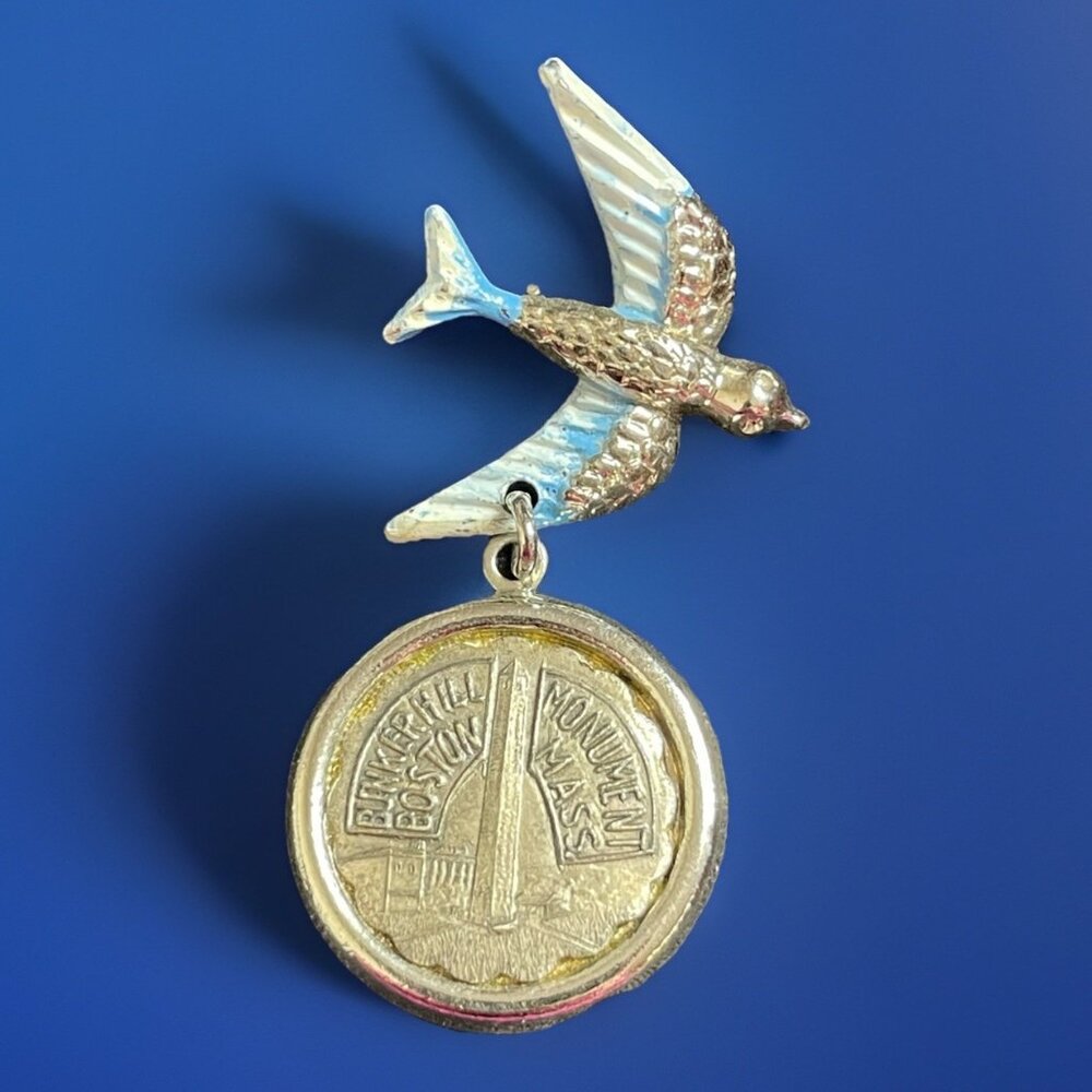 Vintage Bird Brooch Bunker Hill Boston Mass Dangle Charm Collectible Pin